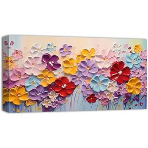 QIXIANG Colorful Floral Canvas Wall Art Abstract Hand Painted Flowers Paintings Prints Large Flower Artwork Living Room Decor Framed(Flower 4,10.00" x 20.00")