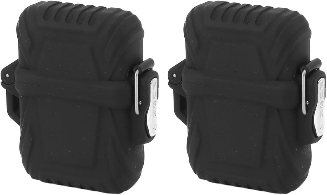 AUNMAS Water Proof Lighter Case 2 Pack, Black Protective Cover Holder for Lighters, EDC Gear, Camping Accessories Keychain Clip and Design