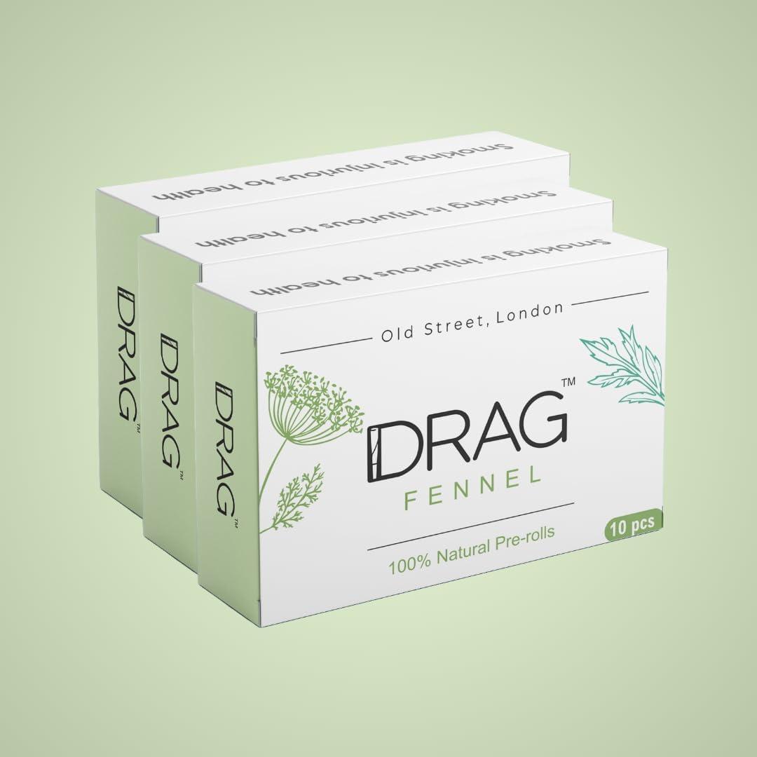 Drag Fennel, 10x3 Refreshing and Sweet Herbal smokes (1 1/4 size), Blend of Baby Mugwort Leaves, Himalayan Sage and Fennel seeds, Nicotine Free, Tobacco Free, Relieve stress and Enhance your mood