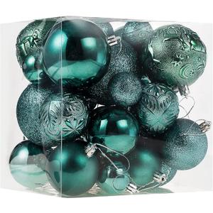 Senjie Green Shatterproof Christmas Ball Ornaments, 32 Pcs, Plastic, Wedding & Christmas, Hanging