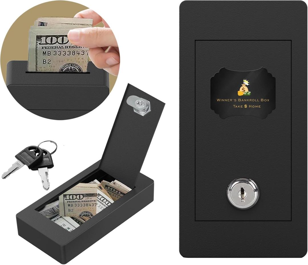 Large Metal Box for Gambler with Waist Bag, Portable Winner Bank Gambling Casino Cash Safe Box, Pocket Sized Cash Box with Key Go Home Money