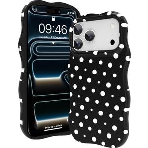 ZIYE Wave Design for iPhone 17 Pro Case, Cute Black Polka Dot Pattern for Women Girls Men 2 in 1 Shockproof Bumper Scratch Resistant Protective Cover