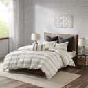 INK+IVY Luxurious Cotton-Bedding Set - Mid Century Trendy Geometric Design, All Season Cozy-Cover With Matching-Shams, King/Cal King, Rhea Jacquard Ivory/Charcoal, Comforter Set K/Cal K