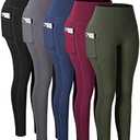 CHRLEISURE Leggings with Pockets for Women, High Waisted Tummy Control Workout Yoga Pants, Medium ( Black/Grey/Navy/Burgundy/Army Green)