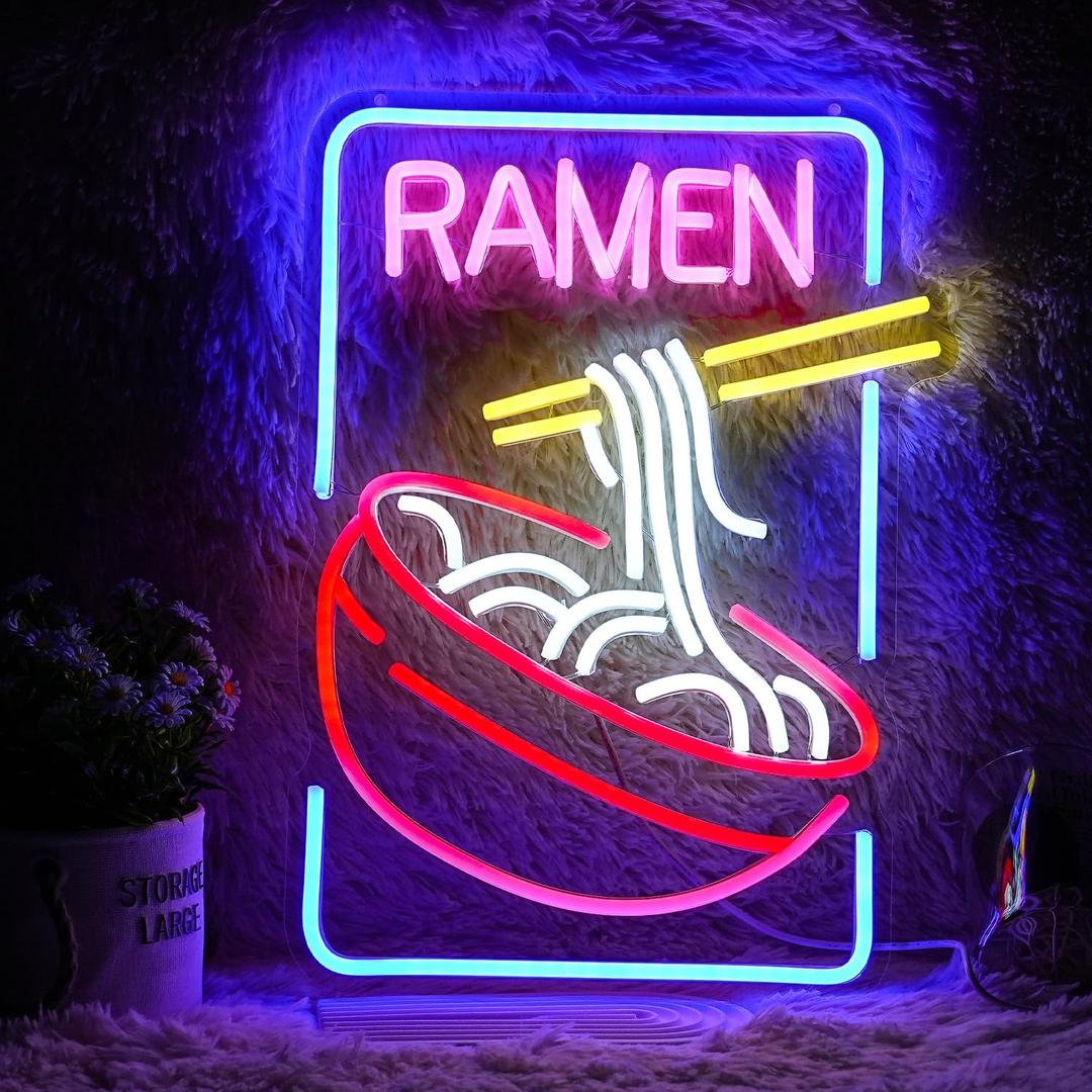 Ramen Neon Sign Noodle Led Neon Lights for Wall Decor Neon Ramen Light up Sign Powered by USB Multi colored Neon Lights for Restaurant Ramen Shop Window16.5X12