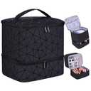 PU Leather Nail Polish Organizer, Double Layer Nail Polish Storage Holds 30 Bottles (15ml/0.5fl.oz) & Nail Lamp, Portable Nail Bag Organizer Case for Nail Tech Travel & Manicure Kit (Black)