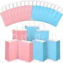 Skyygemm 32 Pcs Paper Gift Bags Bulk with Handle, 6.3 x 3.2 x 8.6 Inch Assorted Colors Kraft Goodie Gift Wrap Bags for Birthday Party Favor Decor(Blue and Pink)