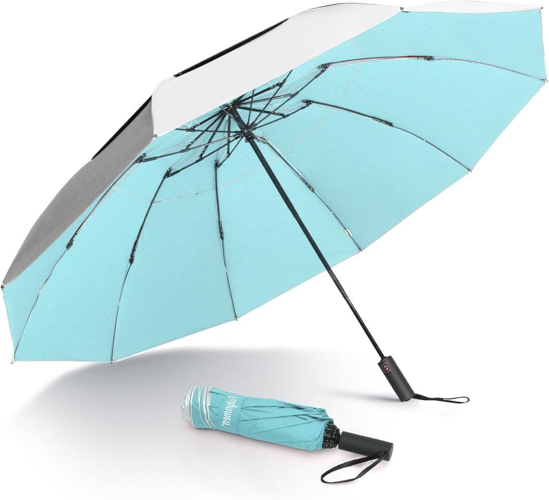 62/54/46 Inch Umbrellas for Rain Large Travel Compact Golf Umbrella Inverted Windproof Double Canopy 10 Ribs Automatic Open/Close UPF50+ Sun UV Protection (Silver Sky Blue)