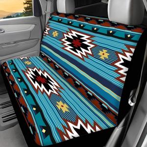 WELLFLYHOM Aztec Print Universal Rear Split Bench Seat Cover for Cars Truck SUV No Headrest Tribal Turquoise Geometric Stripe Design Back Seat Backrest Saddle Blanket Protector Set of 2