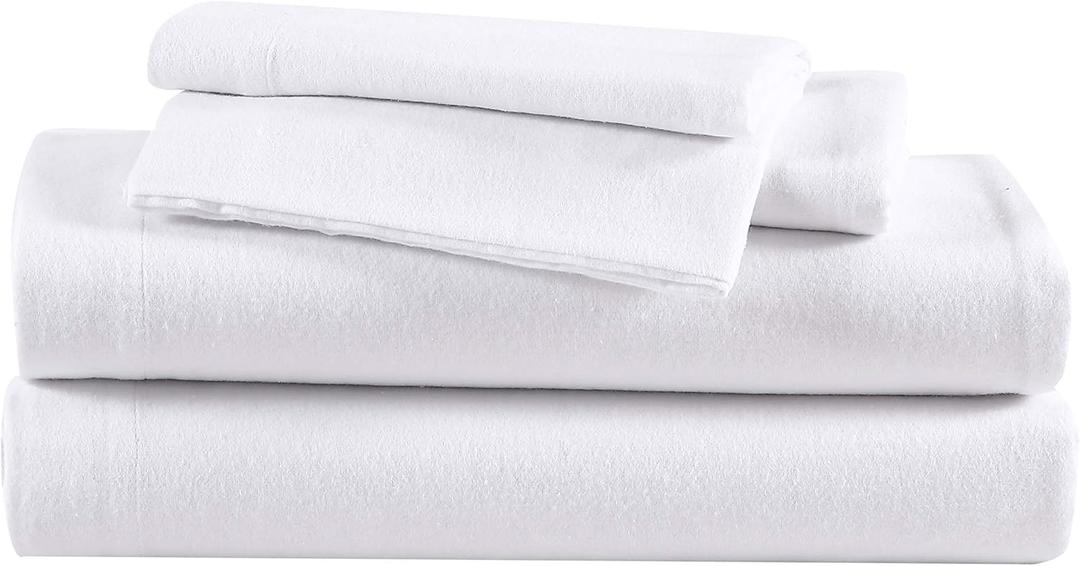 Eddie Bauer - Flannel Sheets Queen Size, Anti-Pilling & Wrinkle Resistant Cotton, Touchably Soft for All-Season Comfort - Bed Sheets with Matching Pillowcases & Fitted Sheet (Solid White)