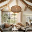 Arturesthome Large Natural Hand Weaved Rattan Pendant Lamp,Coastal Beach Boho Chandelier for Kitchen Hallway Bedroom Dinning Room Living Room Dia 23.6 in, 23.6" * 13.75"