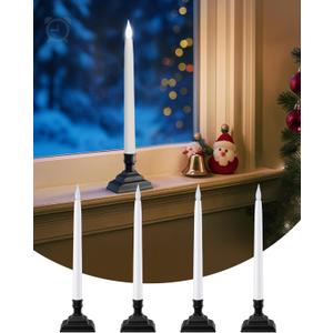 SURAIELEC Christmas Battery Operated Window Candle wiith 6H Timer, 10.5'' Taper Window Candle, Clear Flameless LED Candles, 1.7 Narrow Base, Matte Black, 4-Pack (Rechargeable Battery Not Compatible)