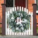 Door Wreath Green Eucalyptus for Front Door Wreaths Spring Summer Wreath Artificial Leaves Wreaths for All Season Home Farmhouse Porch Year Round Outdoor Wall Decorating,20 Inch