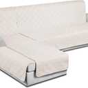 TAOCOCO Waterproof Sectional Sofa Covers 3pcs L Shaped Couch Covers Reversible Chaise Lounge Slipcover Pet Covers for Sectional Sofa L Shape Furniture Protector with Elastic Straps(Large, Cream)