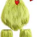 Qiylii Christmas Baby Costumes Green Monster Baby Girls Sleeveless Plush Fur Romper Onesie Headband + Leg Warmer Set Size 80