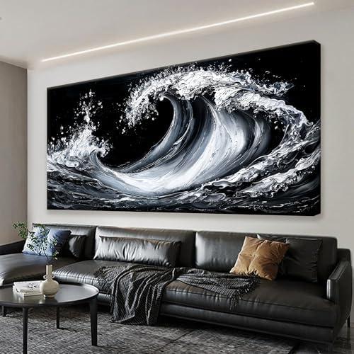 Suconvng White Sea Wave Abstract Wall Art For Living Room Artwork Canvas Art Wall Decor Painting Abstract Wall Decor Print Picture For Bedroom Office Hotel Decoration 24 X 48 Inch