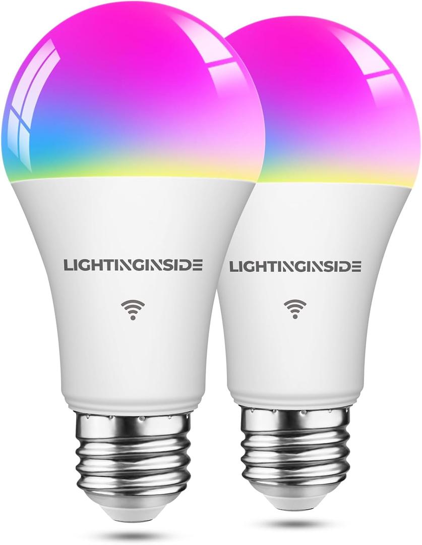Lightinginside Smart Light Bulbs 100W Equivalent, Works with Alexa/Google Home/Smart Life, 1350LM 11W RGBCW Color Changing LED Light Bulbs, 2.4G WiFi Bluetooth Bulb, No Hub Required, ETL Listed, 2PCS