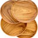Wood Plate Set of 4, Natural Rustic Acacia 10" Round Hardwood Platter, Handcrafted, Versatile Durable Sustainable Dinnerware, For Daily Use or as Picnic & Poolside Server.