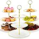 MTOPHLS 3 Pack Gold Rim Dessert Cupcake Stand Tower 3 Tier for Tea Party, Plastic Tiered Serving Tray Stand Holder with Gold Rod for Cupcakes, Donuts, Fruits and More (Round)