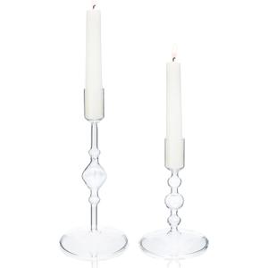 Tall Glass Taper Candle Holders 2 Set - Vintage Candlestick Holders for Taper Candles for Table Elegant Centerpiece Weddings Decor Christmas Events Holidays Dinner Party Clear