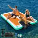 AWEMUFA Inflatable Floating Dock with Ramp 5ft/6ft/8ft/10ft Inflatable Dock Floating Platform, Floating Island Mat Boat Float Lake Floats, Large Rafts Floaties for Adult Pool Ocean Beach Boat Parties