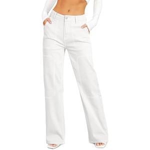 Sidefeel Women's Cargo Jeans Casual Loose Mid Rise Wide Leg Denim Pants 6