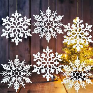 6pcs Large White Snowflakes Ornaments 12 Big Plastic Glitter Snowflake for Winter Indoor Outdoor Christmas Tree Window Room Decorations Giant Craft Snowflakes