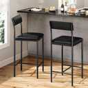 DWVO Bar Stools Set of 2 Bar Chair with Back Kitchen Island Stools with Footrest 26.18" Breakfast Bar Stools with Thick Cushion Upholstered Counter Height Barstools for Dining Room Kitchen Bar Black