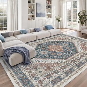 zesthome 9x12 Area Rugs,Stain Resistant Washable Rug,Ultra-Thin Rugs for Living Room,Bedroom,Non-Slip Backing Home Decor Large Area Rug (Navy Blue/Red,9'x12')