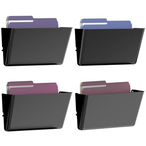 Gawerk Clear Acrylic Single Pocket, Plastic Hanging Wall Mount File Holder for Office Home (Black, 3 Pack)