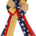 Meseey 1 Pcs Large Red and Blue Patriotic Bow Yellow Deployment of Troops Ribbon Bow for Bunting Wreath Holiday Independence Day 4th of July Party Door Wall Decoration (Patriotic)