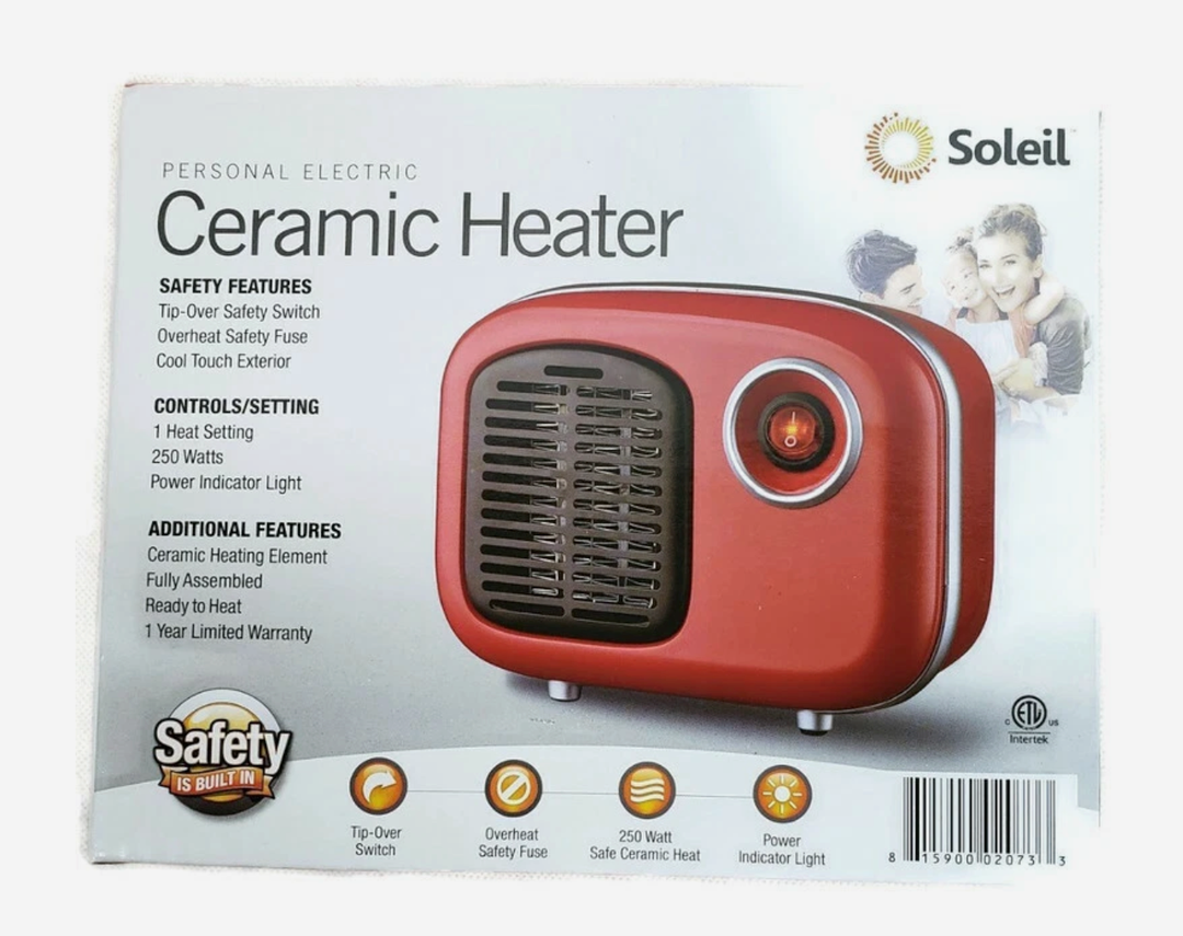 SOLEIL Indoor Personal Ceramic Mini Heater 250W Small Space White Blue or Red