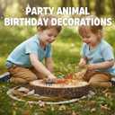 Soulchen 60 Jungle Animals Birthday Party Decorations Animal Figurines Cake Toppers with 60 Mini DIY Paper Hats 60 Bows for Safari Cake Decorations Wild Zoo Themed Party Decoration