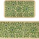 SHIYUE Green Kitchen Mat Set of 2, Boho Flower Kitchen Rugs Farmhouse Modern, Non Skid Washable Rubber Runner Rugs, Kitchen Decor Accessories17x47in+17x30in