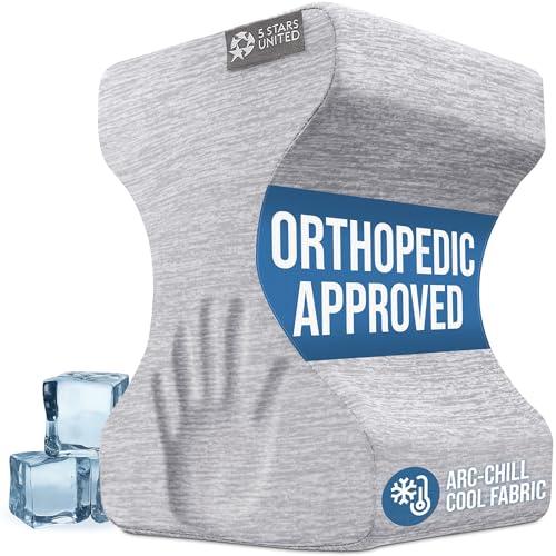 5 STARS UNITED Knee Pillow for Side Sleepers - Hip Pain Relief - Cooling Cover - Memory Foam Leg Cushion for Side Sleeping - Between Legs Pillow for Sciatica & Lower Back Pain, Arctic Gray