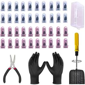 2 x EGZ Tire Repair Plug Kit (Includes Pliers, Screwdriver, and Gloves) Spiral Tire Plugs & Quick Repair Tool Kit Puncture Repair Set for Tubeless Car and Motorcycle Tires