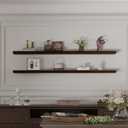 IEO Long Wooden Floating Shelves for Room Wall, Natural Wood Floating Shelves Wall Mounted Kitchen Shelf for Living Room, Bedroom, Kitchen,Bathroom, Storage (Walnut, 60in 2tier)
