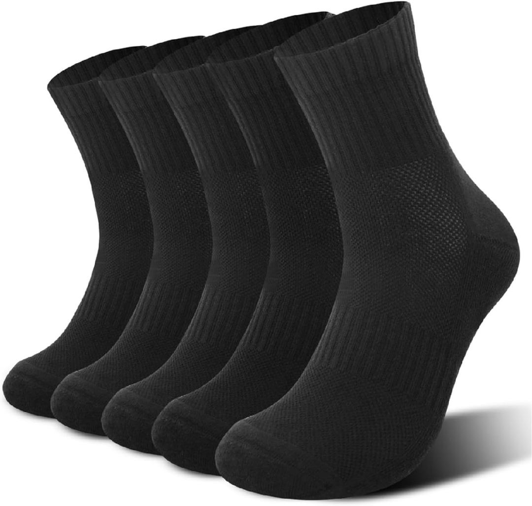 Kodal Copper Ankle Running Socks for Men Women Cushion Cotton Quarter Socks Odor Control for Smelly Sweaty Feet 5 Pairs (10-14, Black)