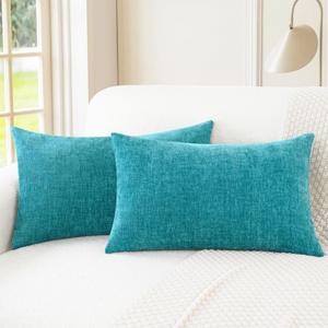 CaliTime Throw Pillow Covers Decorative 12 X 20 Inches Pack of 2 Cozy Chenille Cushion Cases for Couch Sofa Bed Living Room Home Lake Blue CaliTime Throw Pillow Covers Decorative 12 X 20 Inches Pack of 2 Cozy Chenille Cushion Cases for Couch Sofa Bed Living Room Home Lake Blue