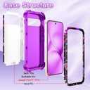 LONTECT for Google Pixel 9/9 Pro Case, Floral Shockproof Rugged Heavy Duty 3 in 1 Hybrid Sturdy High Impact Protective Cover,Glow in The Dark Amaranth