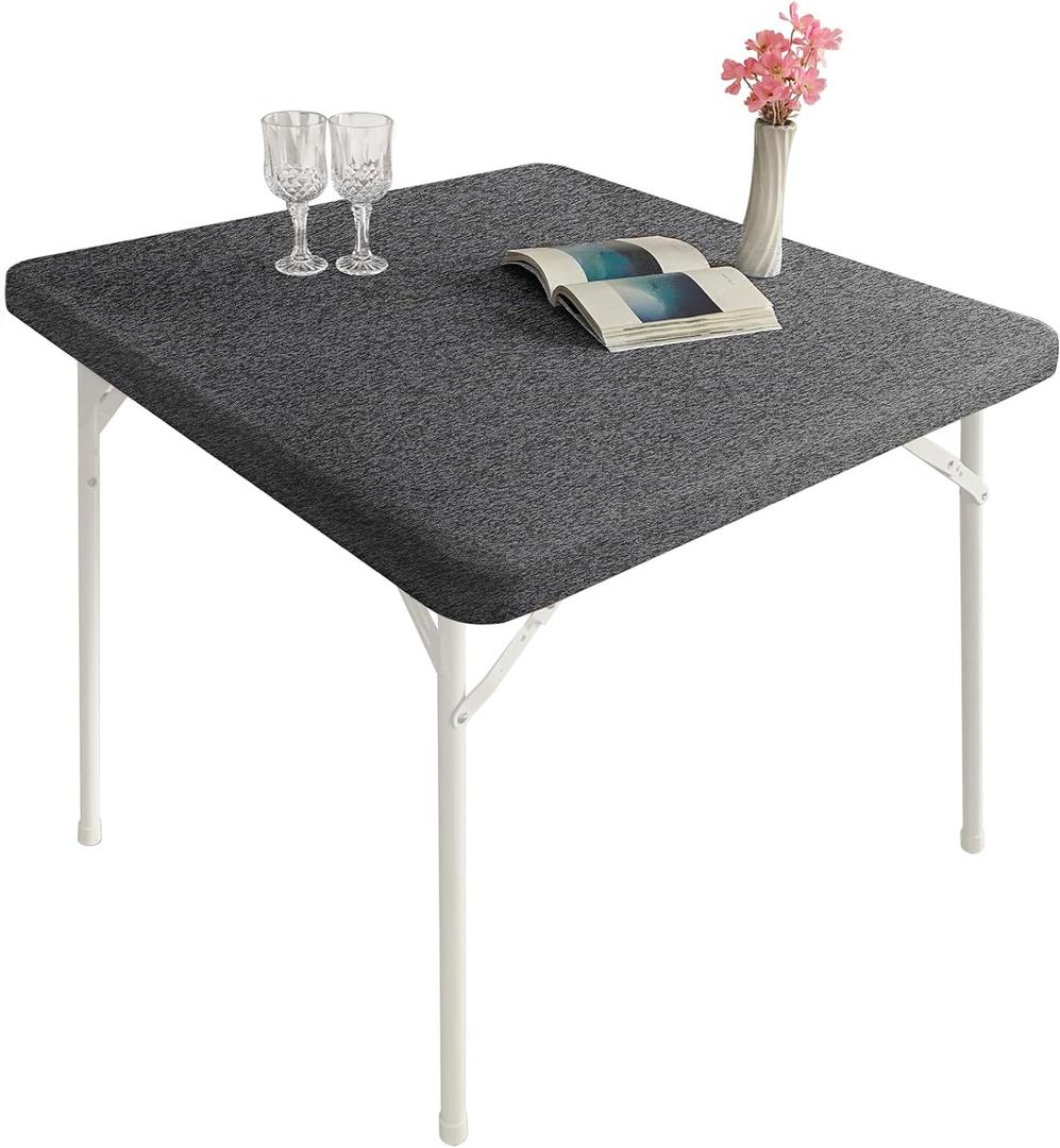 Cocktail Fitted Spandex Stretch Square Table Covers Caps Elastic Square Tablecloth Mixed Gray Table Topper 34x34 Inch
