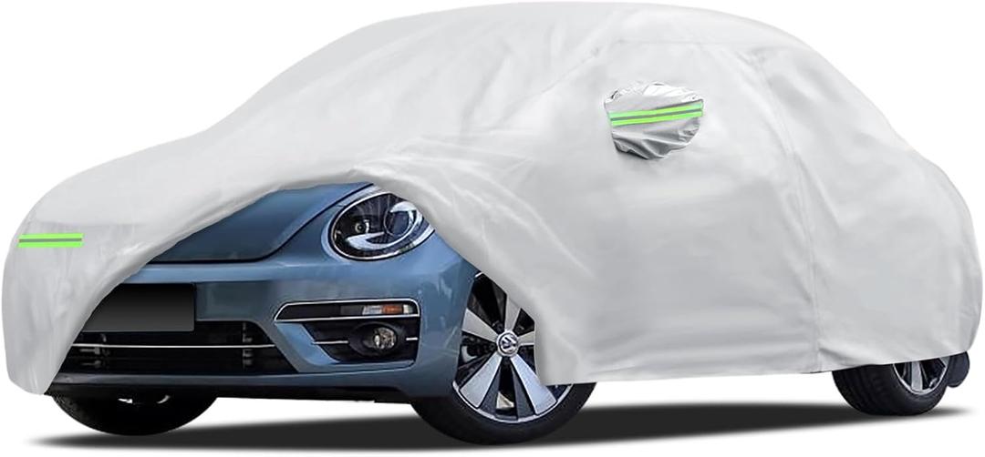 Car Cover Custom Fit for Volkswagen Beetle 2 Door 1998-2019, Migaven Waterproof Full Exterior Cover Sun Rain Protection with Door Zipper and Cotton Lining (Silver)