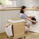 SONGMICS Rolling Laundry Hamper with Lid, 120 L Synthetic Rattan