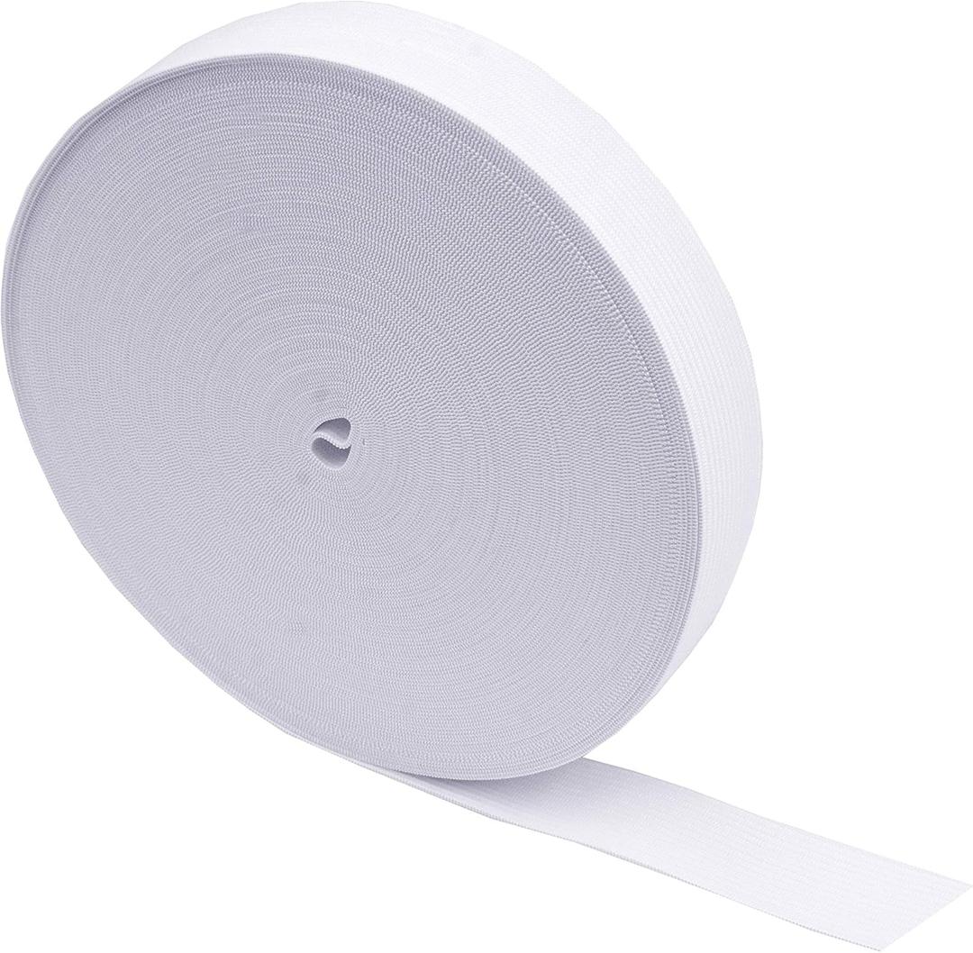 Mandala Crafts Wide 1 Inch White Elastic Bands Spool for Pants Waistbands Sewing and DIY Crafts - 50 Yards Stretchy Flat Fabric Strap Knit Elastic Band for Wig