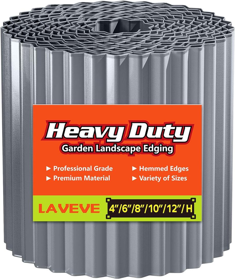 LAVEVE Corrugated Metal Garden Edging 10" x 20Ft, Landscape Edging Border for Lawn, Flower Bed, Garden Fence, Paver Edging (Light Gray)