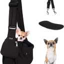 Lukovee Dog Sling Carrier, Hard Bottom Support & Adjustable Soft Padded Shoudler Strap Dog Slings for Small Dogs, Dog Purse with Drawstring Mesh Opening & Zipper Pockets for Puppy Cat Pet (Black, For Pets Up to 9 lbs, Water resistant)