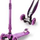 3 Wheel Scooter for Kids Ages 6-12,Kids Scooter with Light Up Wheels, Sturdy Deck Design, and 4 Height Adjustable Suitable for Kid Ages 3-12 (Grape)