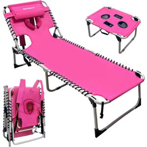 Backpack Sun Tanning Chair with Face Hole & Beach Table, 5-Position Adjustable Folding Lounge Chair Outdoor for Lawn Patio Garden, 74.8"*23.23"