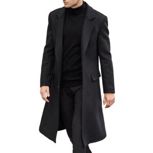 SOMTHRON Men's Casual Trench Coat Slim Fit Notched Collar Long Jacket Overcoat Single Breasted Pea Coat wih Pockets (L, Black)