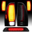 LED Tail Light Assembly + 3rd Third Brake Cargo Lamp Fit for Toyota Tacoma 2005-2015, Rear Taillight and High Mount Stop Light Chrome Housing Smoked Lens, 3 Pcs